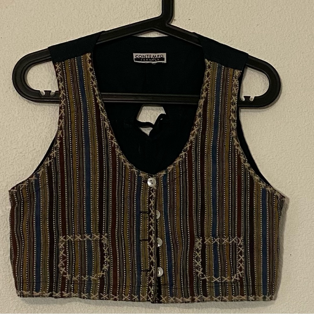 Contempo Casuals Vintage Junior Vest - neutral stripe with keyhole back - sz 5/7